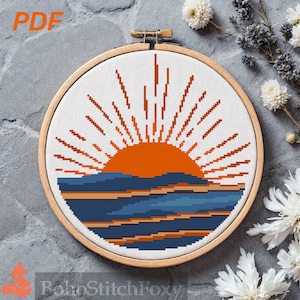 Modèle de point de croix Soleil et mer : décoration d'intérieur abstraite (Modèle PDF)