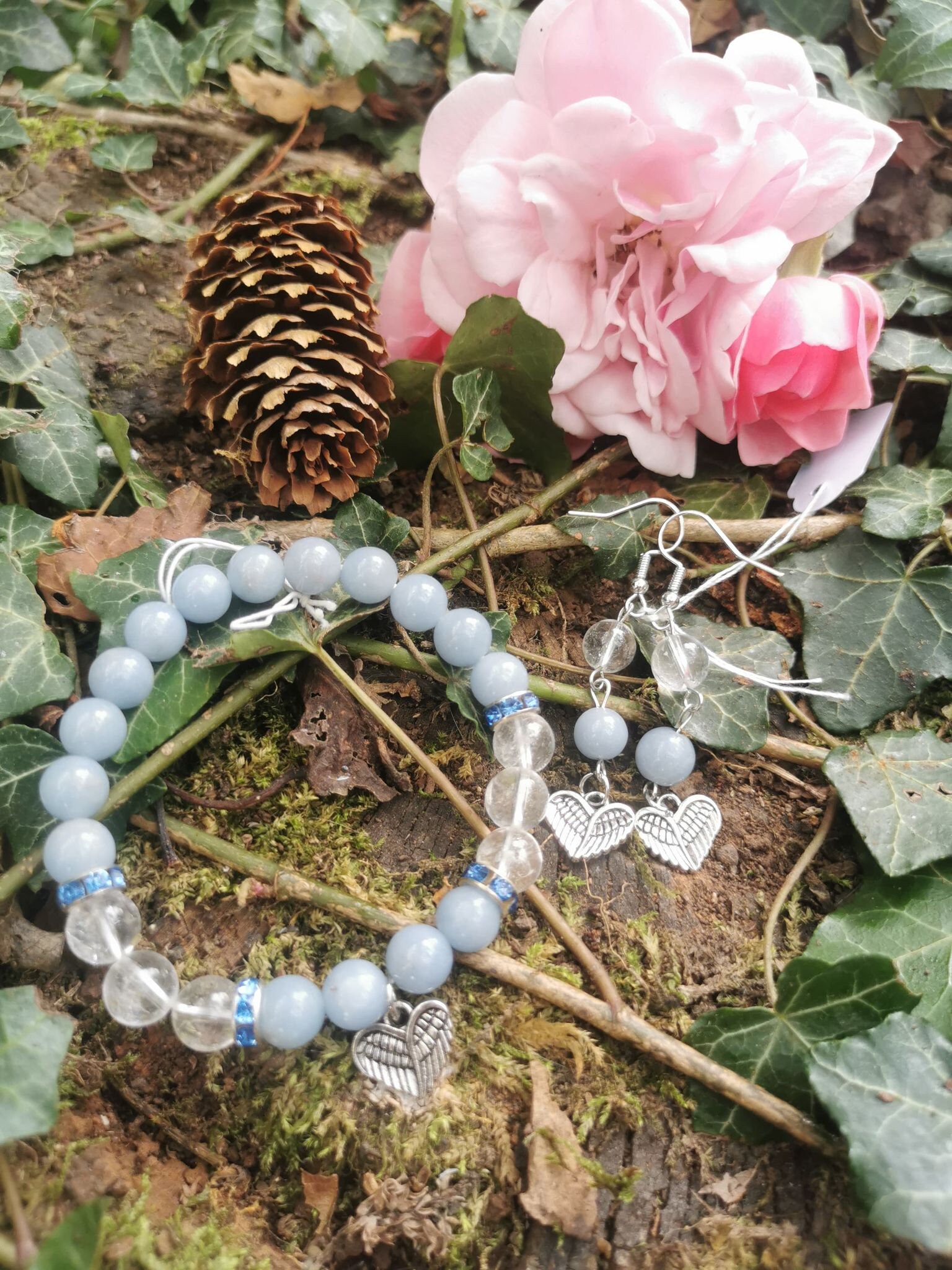 Parure Angélite et Cristal de Roche