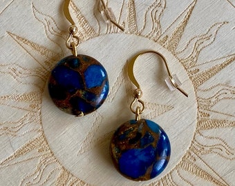 Blue Jasper Earrings | Gold Hook Earrings | Crystal Earrings | Jasper Jewelry