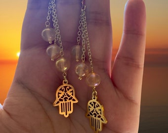 Aura Achat Hamsa Hand Ohrringe | Haken Ohrringe | Kristall Ohrringe | Ohrringe | Aura Achat Ohrringe | Hamsa Ohrringe