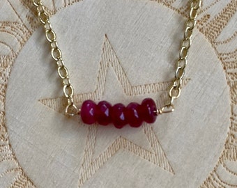 Faceted Ruby Bar Necklace | Gold Chain | Ruby Necklace | Crystal Necklace | July Birthstone