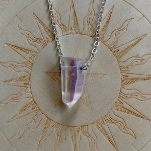 Aura Quartz Angel Teardrop Silver Bullet Pendant Necklace – My Mystic Gems