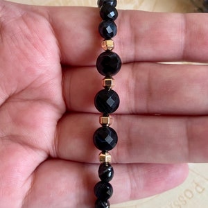 Faceted Black Agate Bracelet | Stretch Bracelet | Beaded Bracelet | Crystal Bracelet