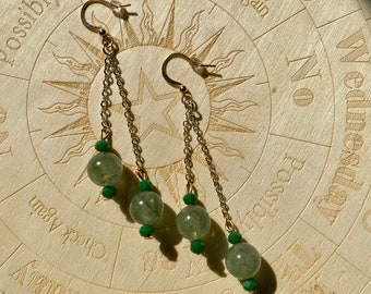 Green Aventurine Earrings | Hook Earrings | Drop Earrings | Dangle Earrings | Crystal Earrings