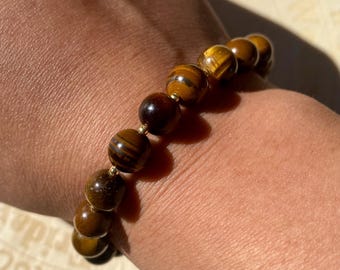 Tiger's Eye and Gold Filled Beaded Bracelet | Stretch Bracelet | Tiger's Eye Bracelet | Tiger's Eye Jewelry