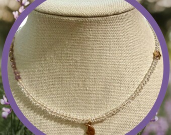 Collar celestial con cuentas / Luna creciente / Estrellas de amatista