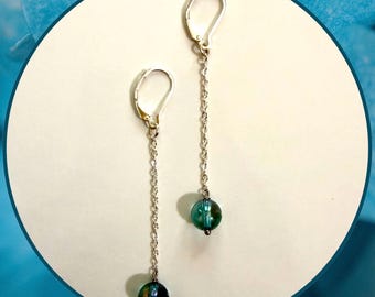 Pendientes de cuarzo Aqua Aura / Pendientes colgantes de plata de ley con cierre de palanca