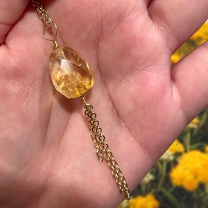 Citrine Necklace | Gold Chain | Faceted Citrine Crystal | Crystal Necklace | November Birthstone