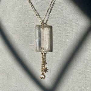 Clear Quartz Celestial Necklace | Gold Chain | Clear Quartz Necklace | Celestial Jewelry | Moon and Stars Necklace | Moon Necklace