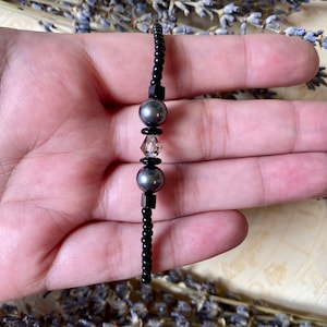 Black Freshwater Pearl Bracelet | Stretch Bracelet | Beaded Bracelet | Crystal Bracelet | Black Pearl Bracelet | June Birthstone