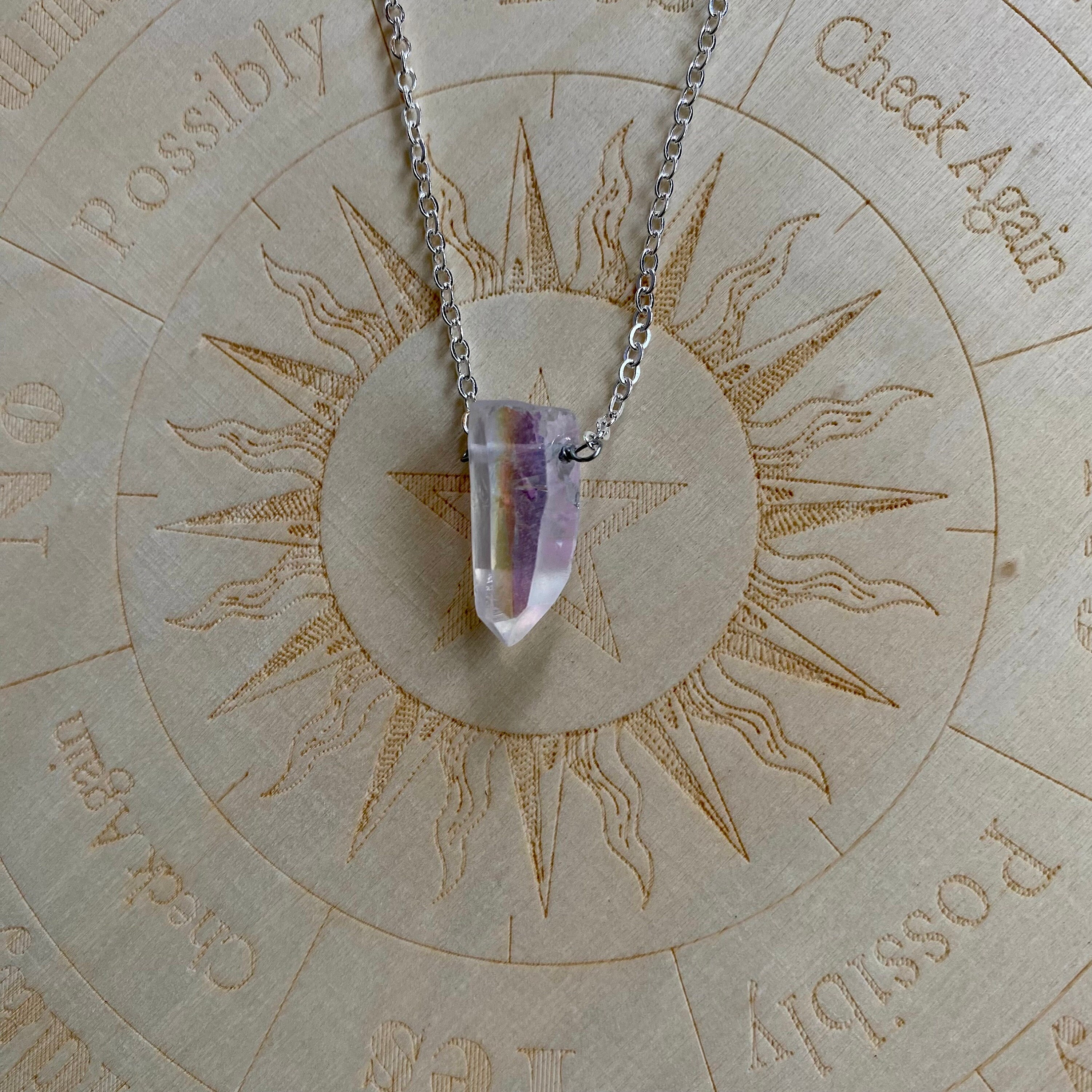 Angel Aura Quartz Necklace | Silver Chain | Angel Aura Necklace | Crystal Necklace