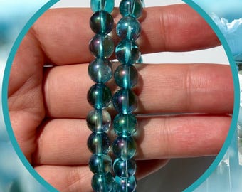 8 mm Aqua Aura Quarz Stretch Armband
