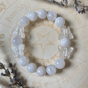 Rainbow Moonstone Butterfly Bracelet | Stretch Bracelet | Beaded Bracelet | Crystal Bracelet | Rainbow Moonstone Bracelet