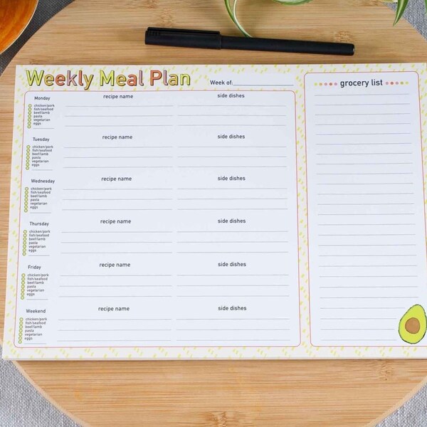 Weekly Meal Planner Notepad With Grocery List and Side Dishes, 50 Tear-Away Sheets