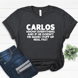 Regalo Carlos, la migliore maglietta Carlos, regali di compleanno personalizzati con il nome Carlos, regalo di Natale divertente Carlos, il miglior regalo di Carlos di sempre per papà e fratello