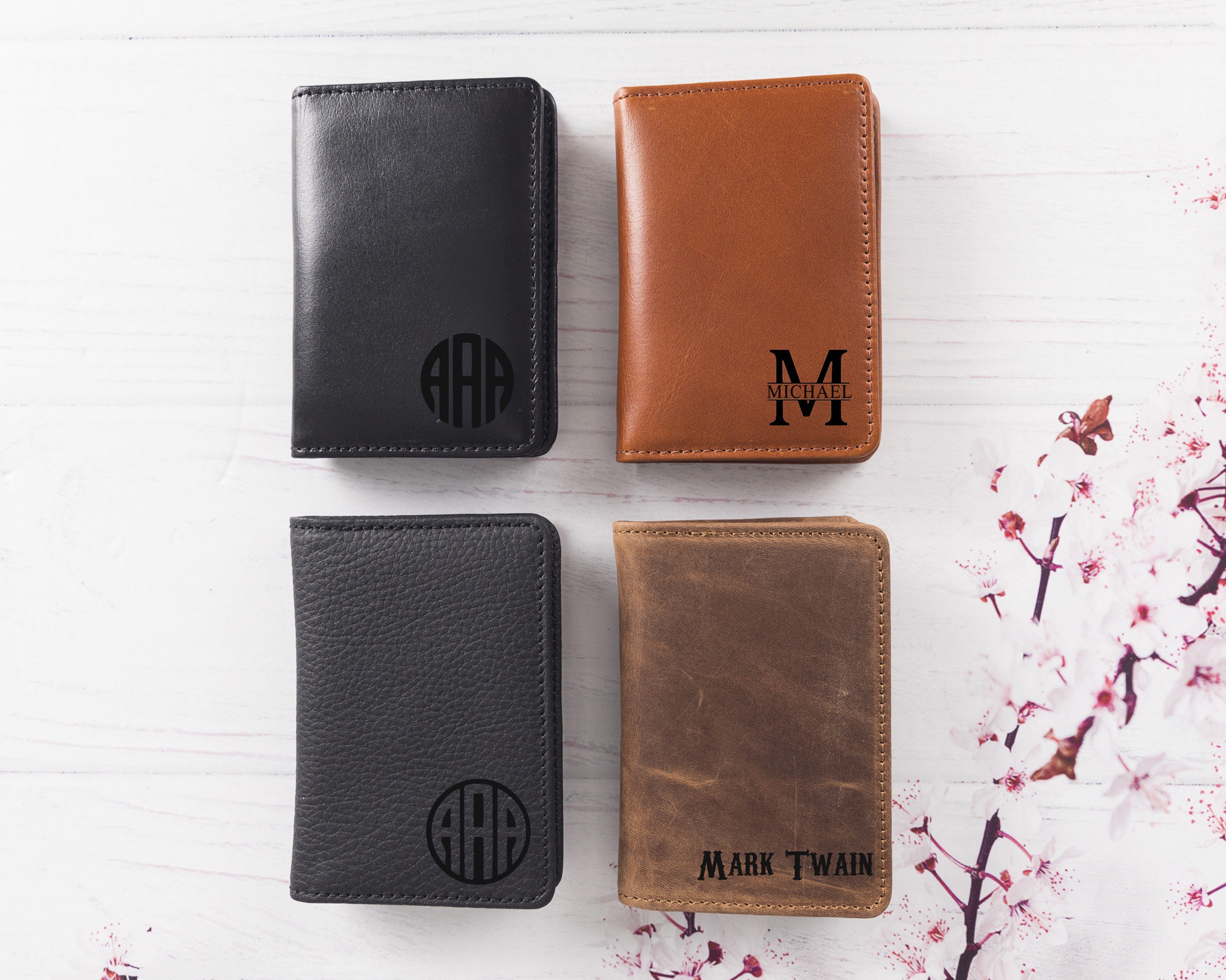 Monogram Letters Cowhide Card Holder Envelope Custom Name Gift Men