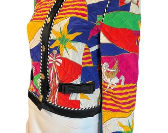Escada Vintage 1992 Art Deco Printed Silk Cropped Quilted
