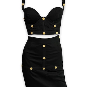 Versace Jeans Couture Vintage Black Bondage Bustier and Skirt Set