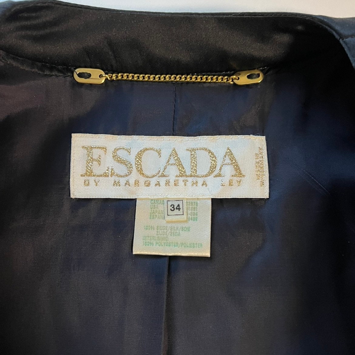 Escada Vintage 1992 Art Deco Printed Silk Cropped Quilted