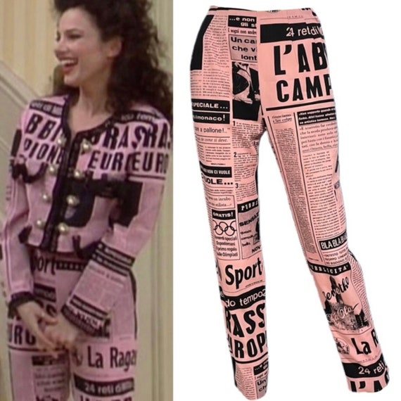 Moschino Vintage 1990’s Newspaper Printed Pink Pa… - image 1