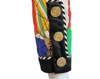 Escada Vintage 1992 Art Deco Printed Silk Cropped Quilted Jacket