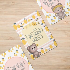 Cartes d'étape numériques bébé ours citronné - Lot de 25