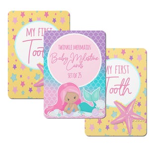Cartes d'étape numériques bébé sirènes scintillantes - Lot de 25