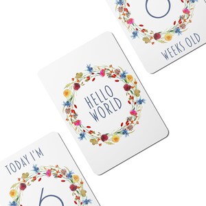 Cartes jalons numériques pour bébés couronne de fleurs sauvages - Lot de 25