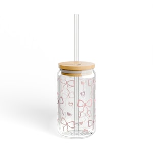 Coquette Bow Sipper Glass, 16oz - Chic Drinking Cup, Cute Bow Tie Tumbler, Girly Cocktail Glass, Fancy Drinkware, Stylish Wine Glass, Bow