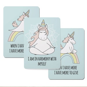 Lot de 20 cartes numériques d'affirmations de licorne de yoga, positivité, affirmations, affirmations quotidiennes