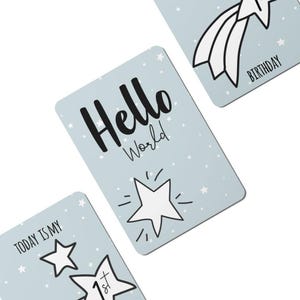 Cartes numériques pour bébés étoiles scintillantes bleues - Lot de 25