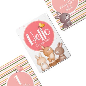 Cartes d'étape numériques pour bébés, fleurs de lapin printanières - Lot de 25
