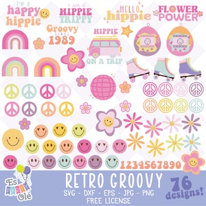 Svg retrô, svg bacana, clipart hippie, svg hippie, svg nostalgia, svg dos anos 90, svg de flores, svg de sorriso, clipart retrô, arquivos svg retrô para cricut