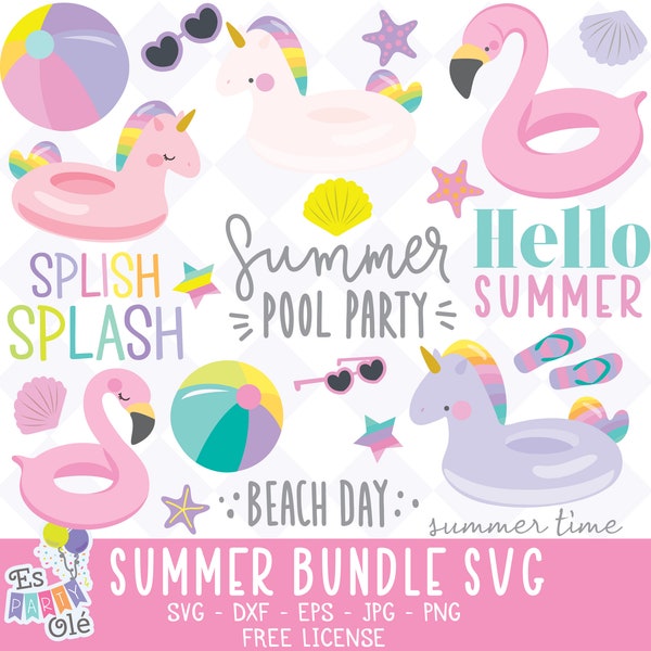 summer svg files, SVG files for cricut, unicorn float svg, flamingo svg, beach svg, pool svg free license - svg, eps, dxf, png and jpg