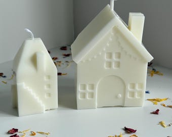Einweihungskerzen-Geschenkset: Skandinavisches Wohndekor, Sojakerze in Hausform