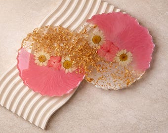 Personalisiertes Kunstharz-Untersetzer 2er Set - Epoxid-Untersetzer mit Blumen - Kunstpalette / Maniküre-Werkzeug