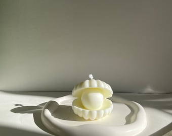 Velas con forma de concha de perla / Ostra perlada grande de agua dulce / Vela de concha marina / Conchas de vieira / Cera de soja hecha a mano / Decoración de bodas