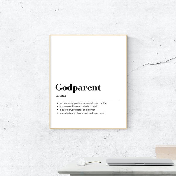 Godparent definition printable,  a heartwarming gift idea for a godmother or godfather ,wall decor to print and frame!  instant download pdf