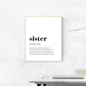 citazione della definizione della sorella stampabile, dizionario della sorella che significa pdf stampabile, poster in pdf regalo per la sorella, stampa del fratello in pdf, scaricabile