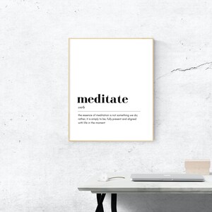 Meditation Definition druckbare Wandkunst, inspirierende Meditation Raumdekor, Yoga Klasse Wand Druck, einfacher sofortiger Download PDF Druck und Rahmen