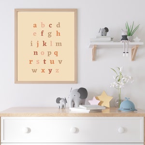 Alphabet lower case wall art printable in soft pastel tones,  easy print and frame yourself PDF FILE,  children&#39;s educational poster