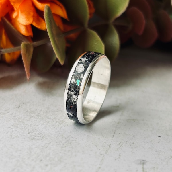 Men's Inlay Inclusion Channel Ring - 6mm Non Tarnish Inclusion Keepsake Ring - Memorial Remembrance Funeral Keepsake Ring - Ashes Ring