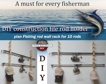 suitable for 10 rods, DIY construction plan,Wall mounted rod rack,Rod holder,Fishing rack,Wooden rod rack,Fishing rod storage,Fisherman gift