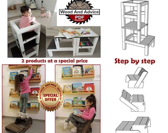 Puede incluir: Dos planos de carpintería DIY para una torre de aprendizaje y un taburete de paso. Los planos incluyen instrucciones paso a paso y diagramas. Los planos están disponibles para descargar en PDF. Wood And Advice PDF Downloads.