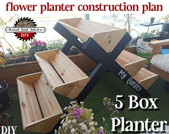 5 Box Tier Planter Plans, Multi-Tier Planter, Fence Picket Planter Plans, Garden Planter Plans, Flower Box Plans, DIY Flower Box, Herb box