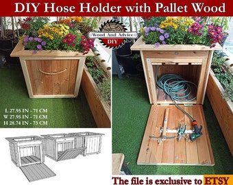 DIY Hose Holder with Pallet Wood Planter,Build a unique DIY file, a garden planter, a DIY plan for a garden planter for an irrigation pipe,
