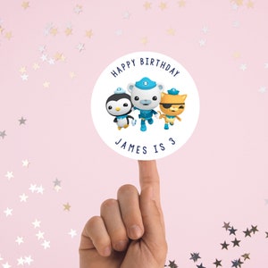 Personalised Octonauts Happy Birthday Stickers with Age, Party Bag Favour, Sweet Cone