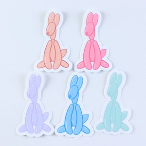 Balloon Dogs (Salmon Pink, Magenta, Lavender, Blue, Mint Green) - Waterproof Glossy Vinyl Stickers 5 Pack
