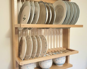 Handmade solid wood plate rack