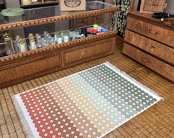 Miniature Retro Dot Rug | 1:12 Boho Dollhouse Area Rug | Earthy Rainbow Miniature Decor